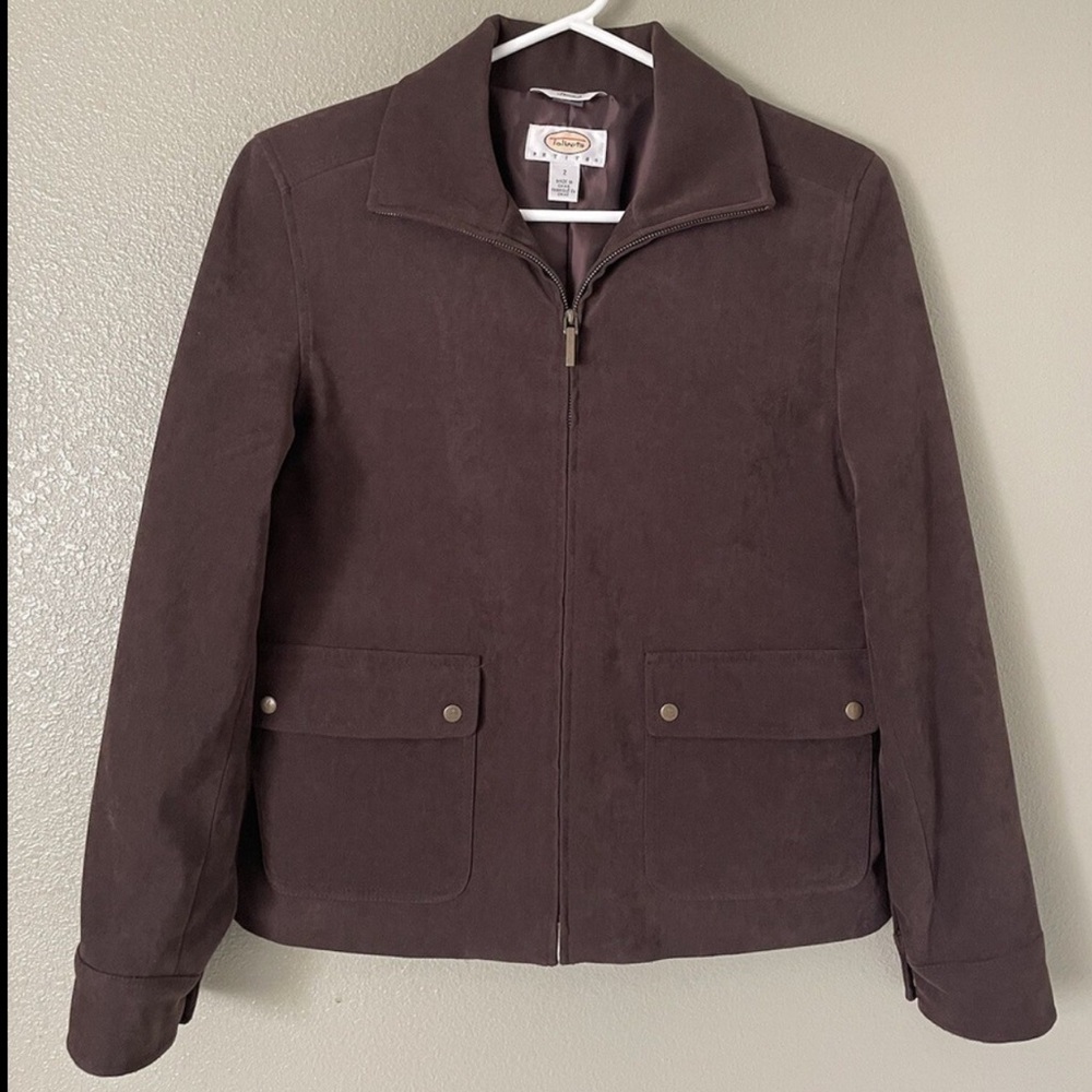 Talbots Petites Brown Faux Suede Lined Lightweight Jacket Size 10